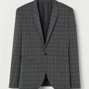 H&M Dark Gray Checked Blazer Jacket Muscle Fit in Super Skinny